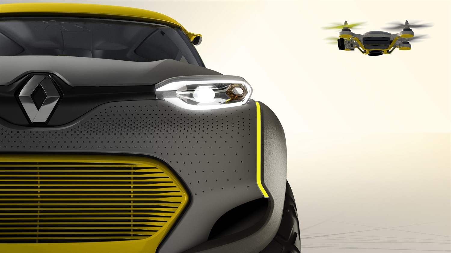 Renault KWID Concept - Front view of vehicle with 'flying companion'